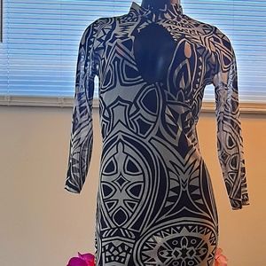 See through long black & off white dress